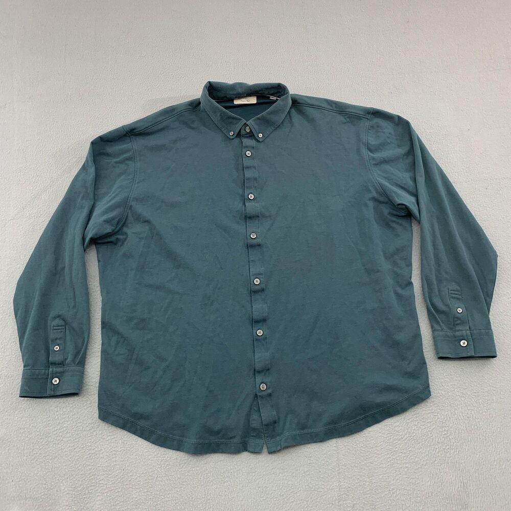 Linksoul Shirt Mens 2XL Teal Green Button Down Long Sleeve Golf Organic